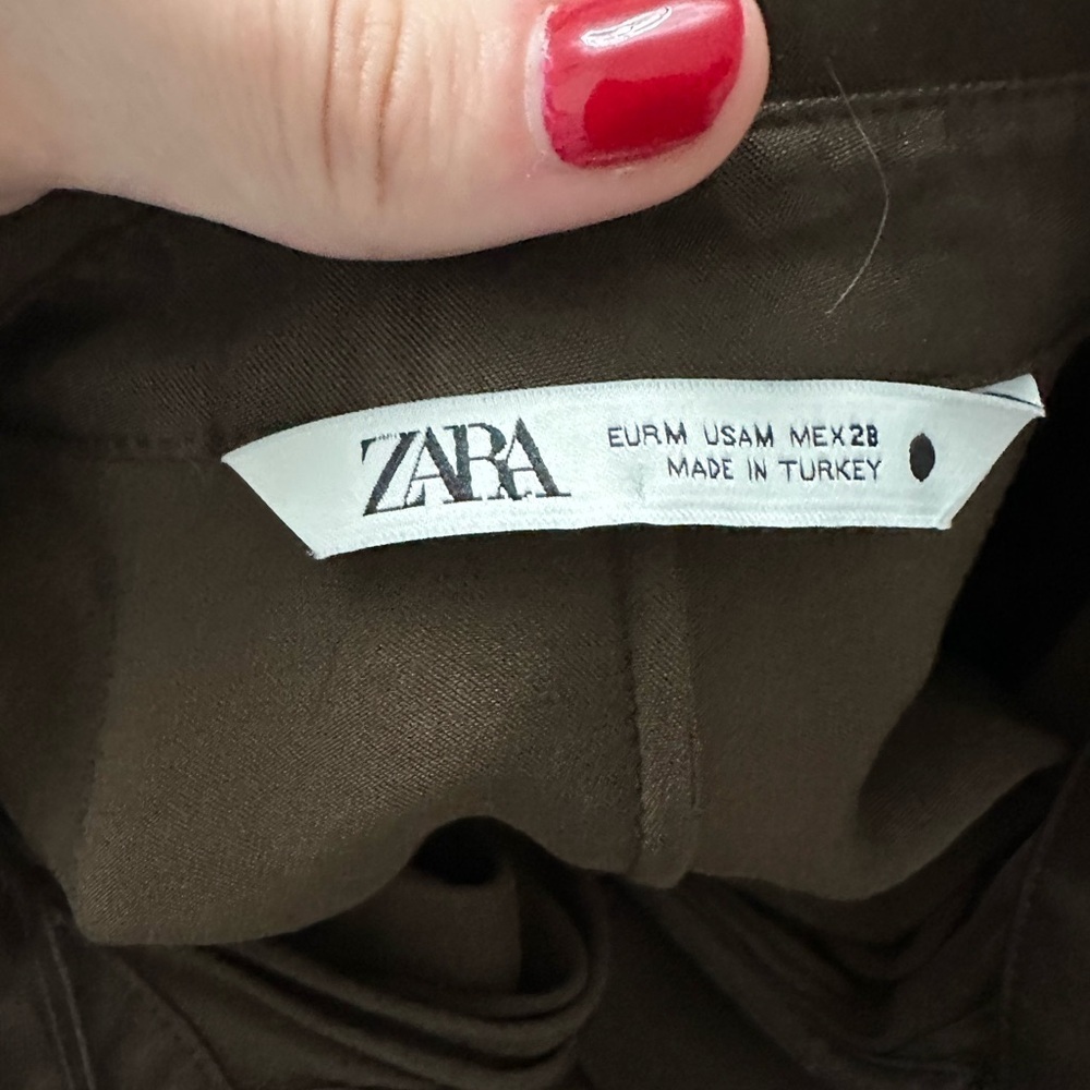 Zara Brown Satin Silk Keyhole Long Sleeve Fitted Button Down Shirt Top Size M - Picture 4 of 4